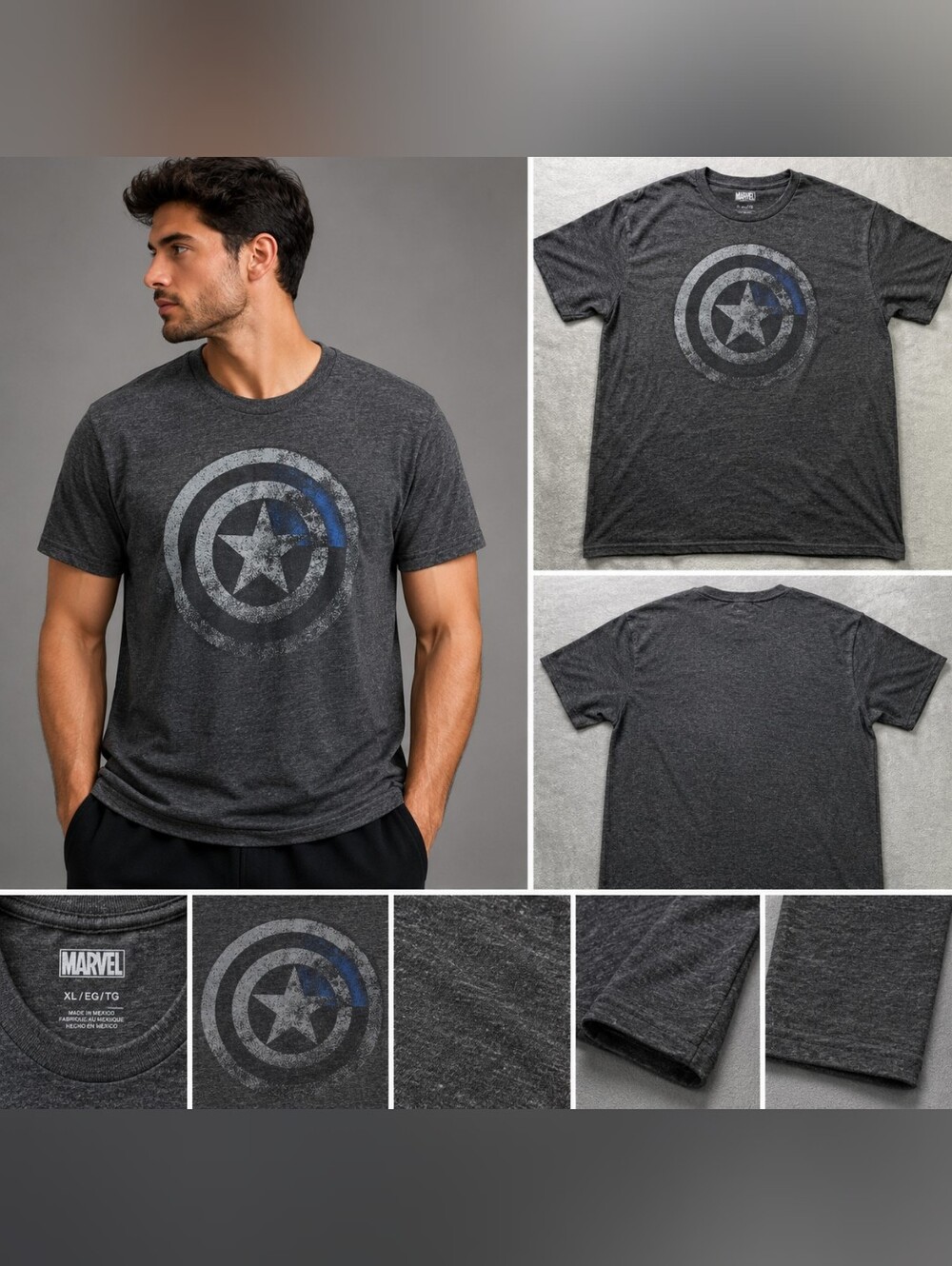 Marvel Captain America Shield Men's Gray Graphic T-Shirt XL